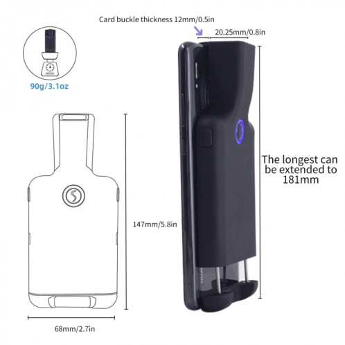 Scanner de codes-barres Bluetooth HC101D 2D, lecteur de codes-barres sans fil avec clip arrière pour téléphone, spécifications : côté SH28021906-08